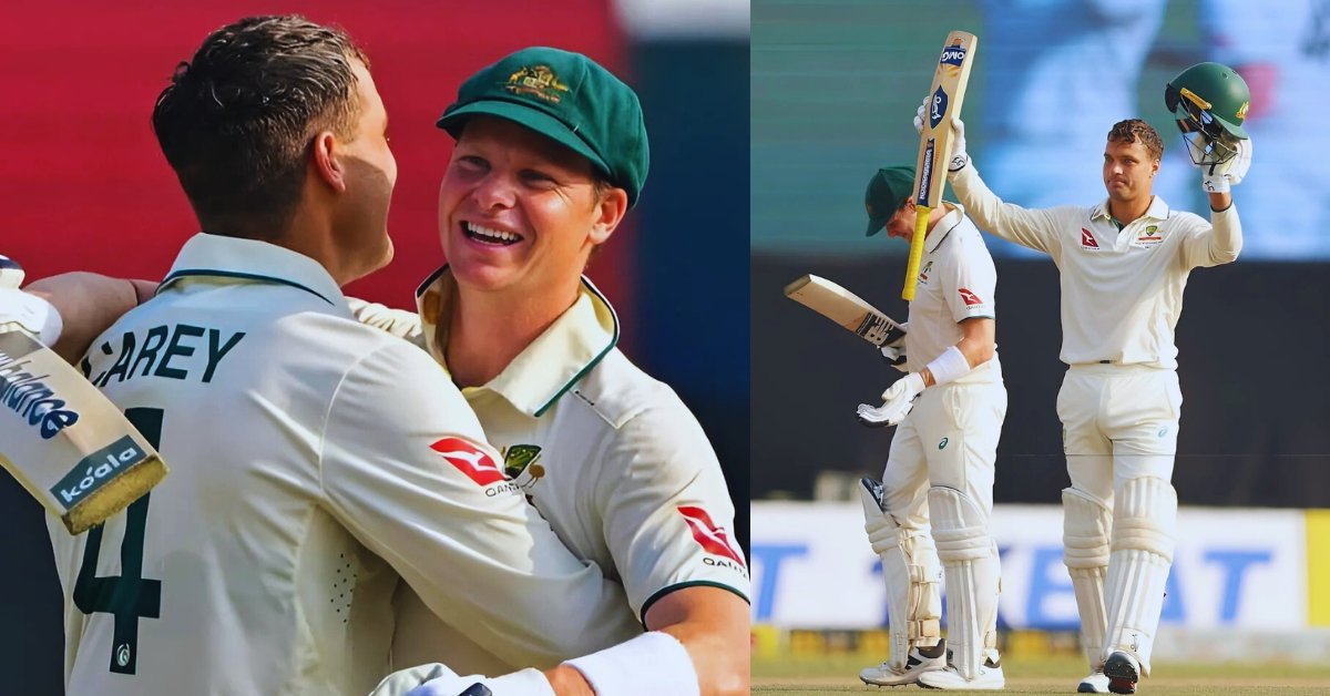 AUS vs SL 2nd Test: Alex Carey celebrates his century against Sri Lanka in Galle with a raised bat, historic moment for Australian cricket.