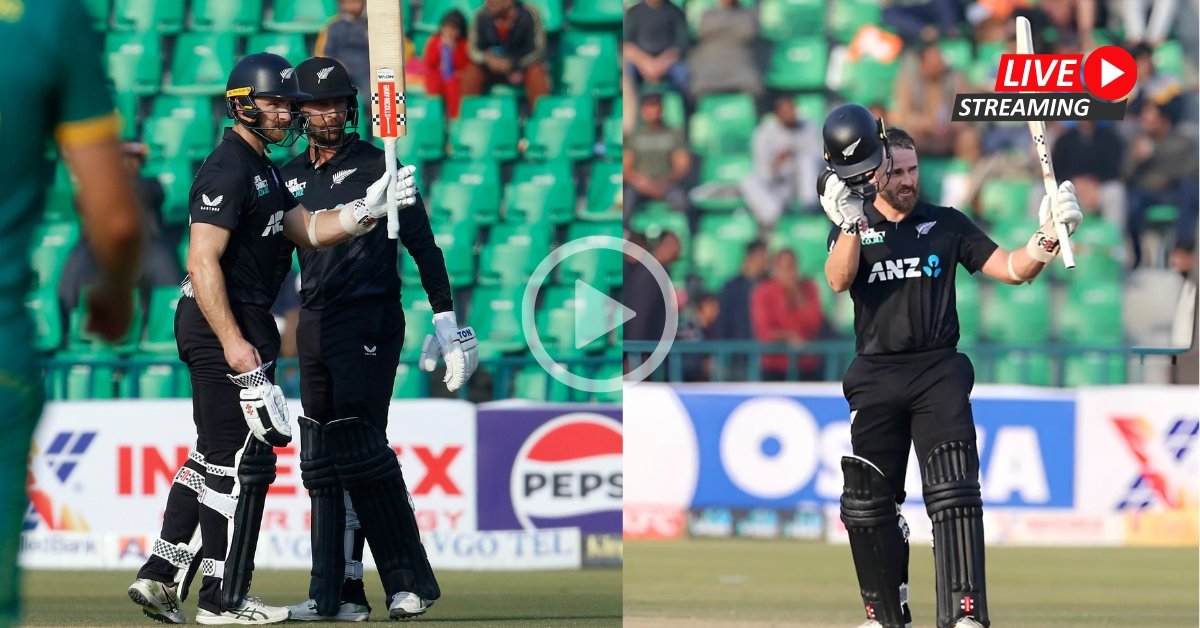 Kane Williamson celebrates his century against South Africa in Lahore, equaling AB de Villiers' record of 47 international centuries.